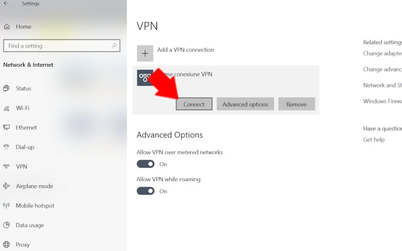Windows 10: conectare VPN