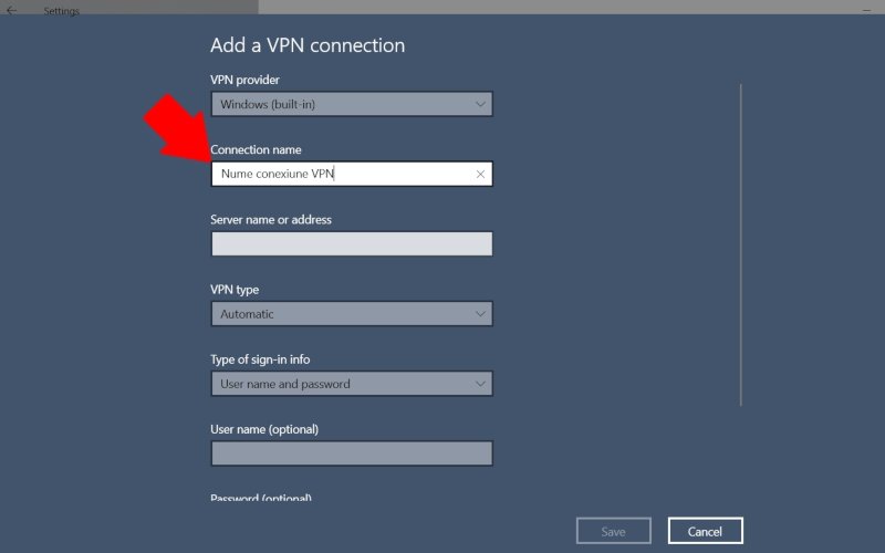 Windows 10: Numele conexiunii VPN