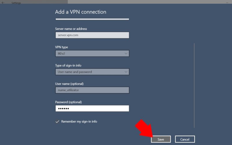 Windows 10: salvează conexiune VPN