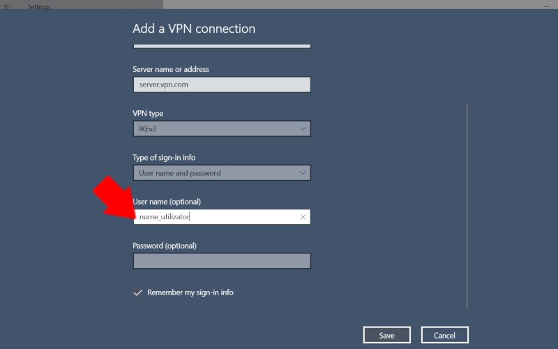 Windows 10: utilizator VPN