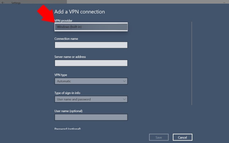 Windows 10: VPN Provider